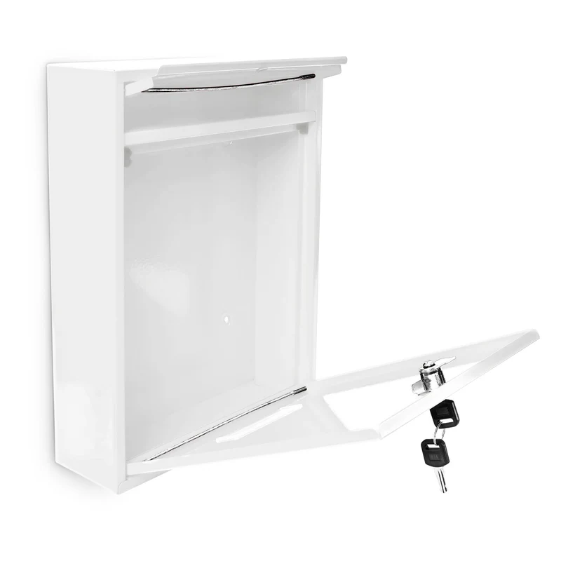 Boîte aux lettres design moderne murale 35 x 26,5 x 8,5 cm fente pour journaux finition laquée en métal blanc 13_0005694