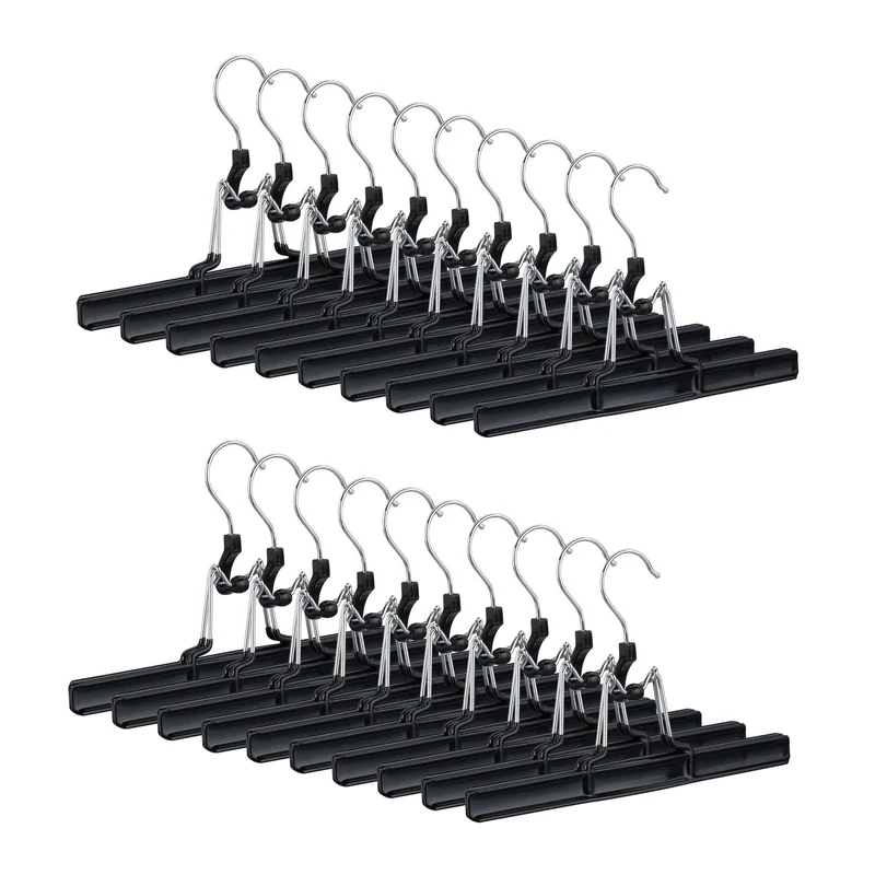 Lot de 10 cintres-pinces pratiques pour jupes pantalons 15,8 x 26 x 3 cm en métal noir 13_0005682