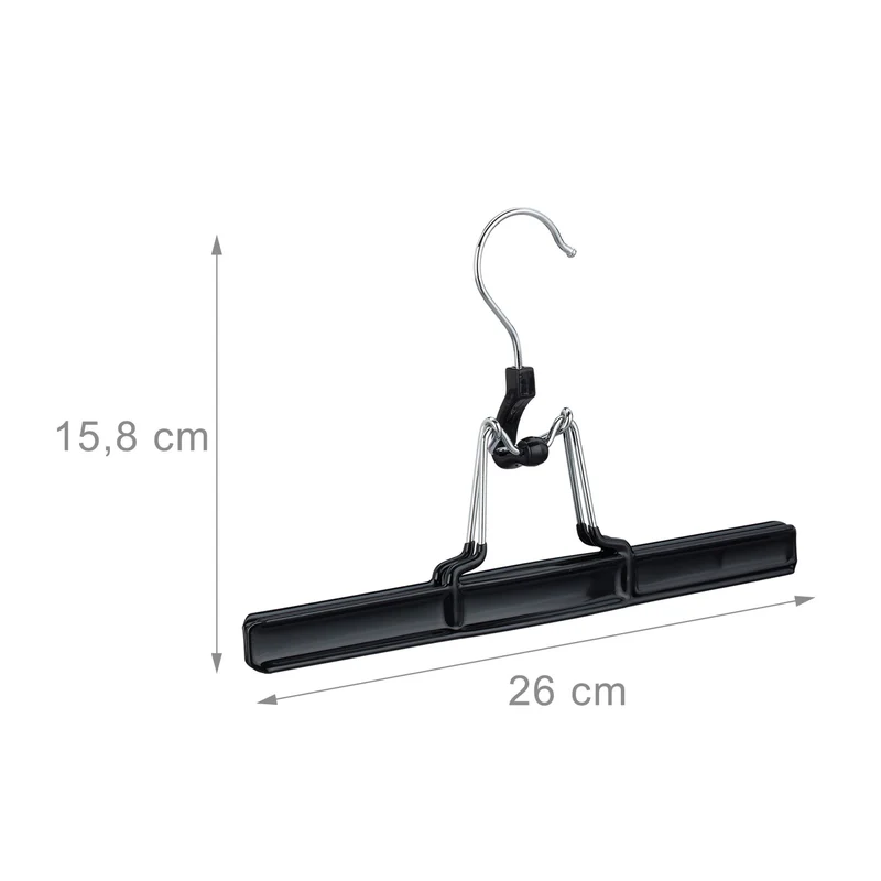 Lot de 10 cintres-pinces pratiques pour jupes pantalons 15,8 x 26 x 3 cm en métal noir 13_0005682