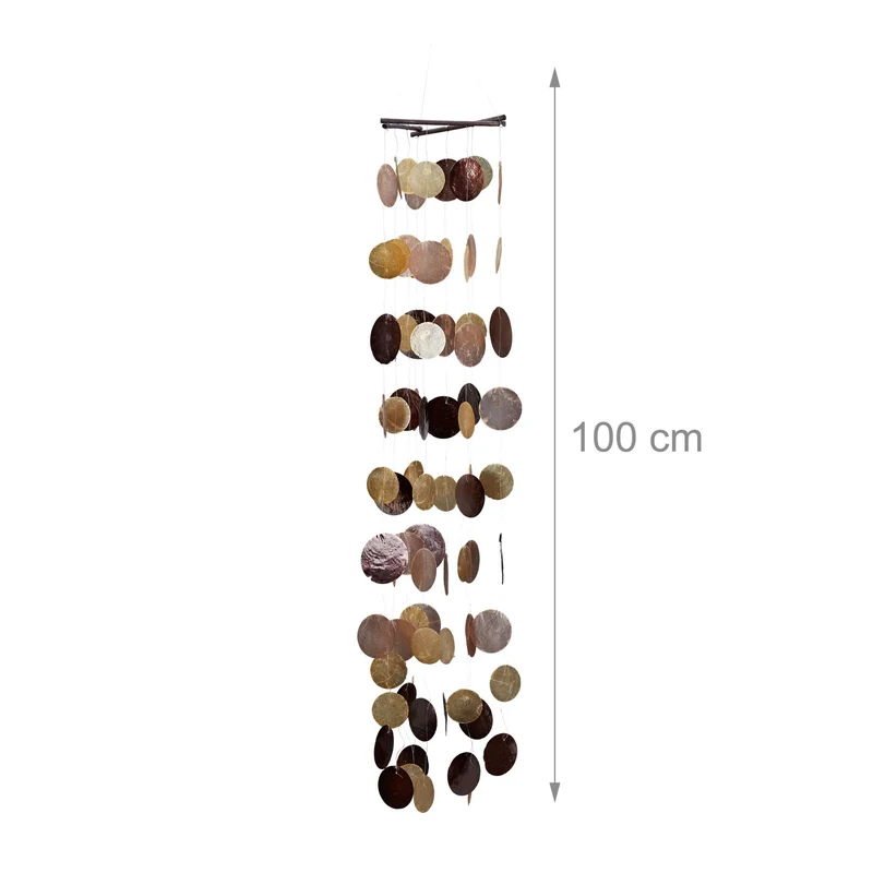Carillon à coquillages décoratif mobile intérieur extérieur 100 x 18 x 15 cm en bois naturel 13_0005271