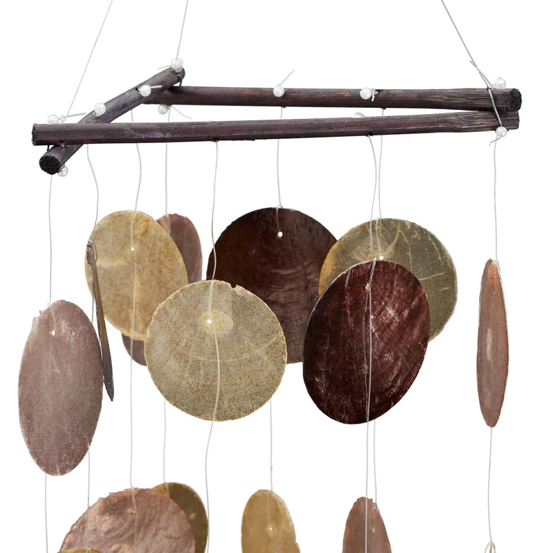 Carillon à coquillages décoratif mobile intérieur extérieur 100 x 18 x 15 cm en bois naturel 13_0005271