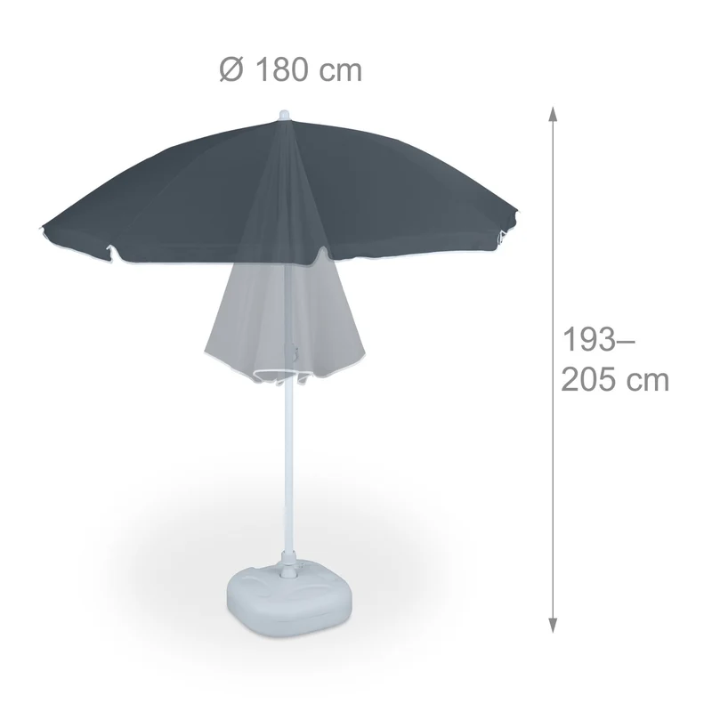 Parasol réglable en hauteur 180 cm design classique terrasse jardin 193 x 180 x 111 cm en polyester gris 13_0005265
