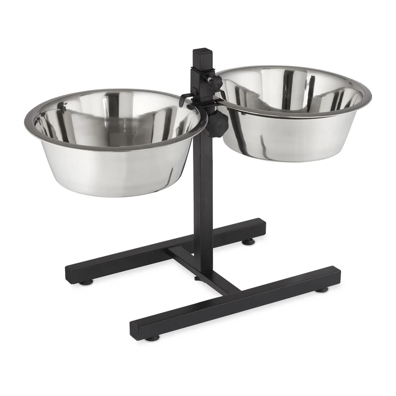 Lot de 2 gamelles pour chiens hauteur réglable ergonomique 42 x 61 x 29 cm en acier inoxydable argenté 13_0005757