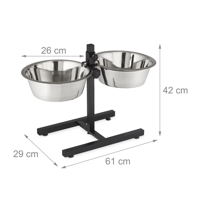 Lot de 2 gamelles pour chiens hauteur réglable ergonomique 42 x 61 x 29 cm en acier inoxydable argenté 13_0005757