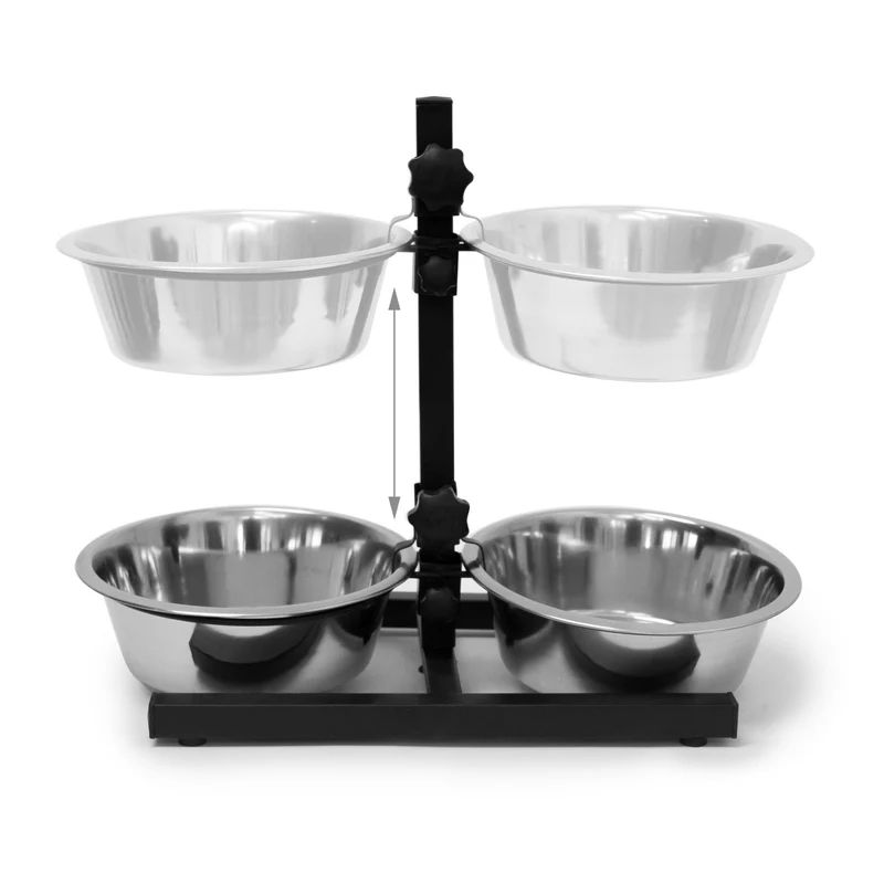 Lot de 2 gamelles pour chiens hauteur réglable ergonomique 42 x 61 x 29 cm en acier inoxydable argenté 13_0005757