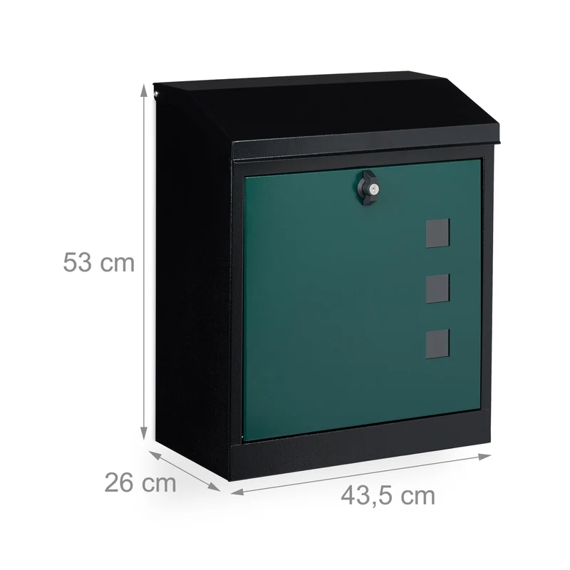 Boîte aux lettres murale grande pour courrier volumineux 53 x 43,5 x 26 cm en acier galvanisé noir 13_0005252