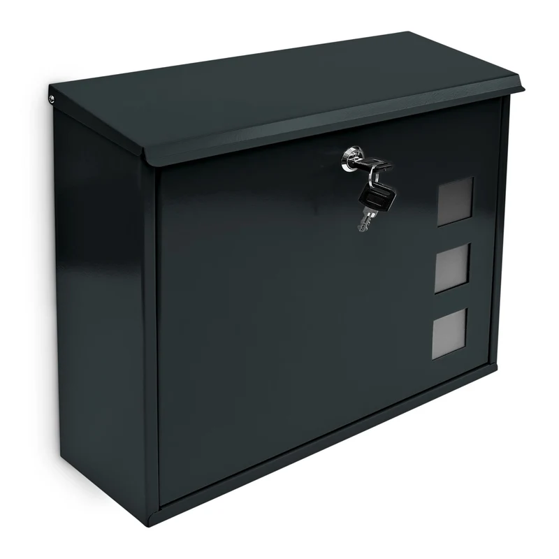 Boîte aux lettres murale moderne design 34,5 x 33 x 10,5 cm sécurisée finition mate en métal noir 13_0005701