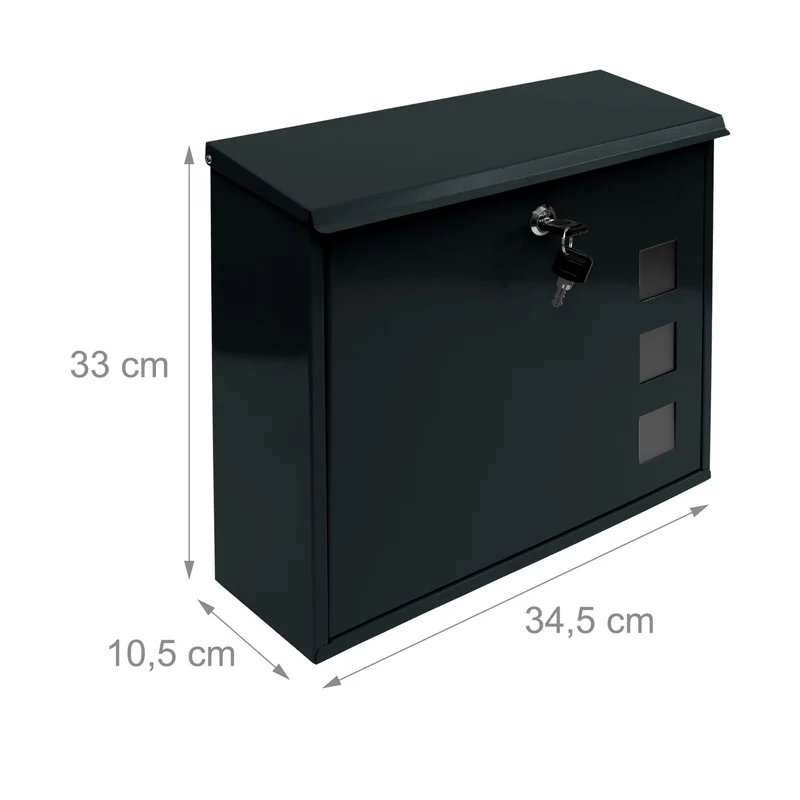 Boîte aux lettres murale moderne design 34,5 x 33 x 10,5 cm sécurisée finition mate en métal noir 13_0005701