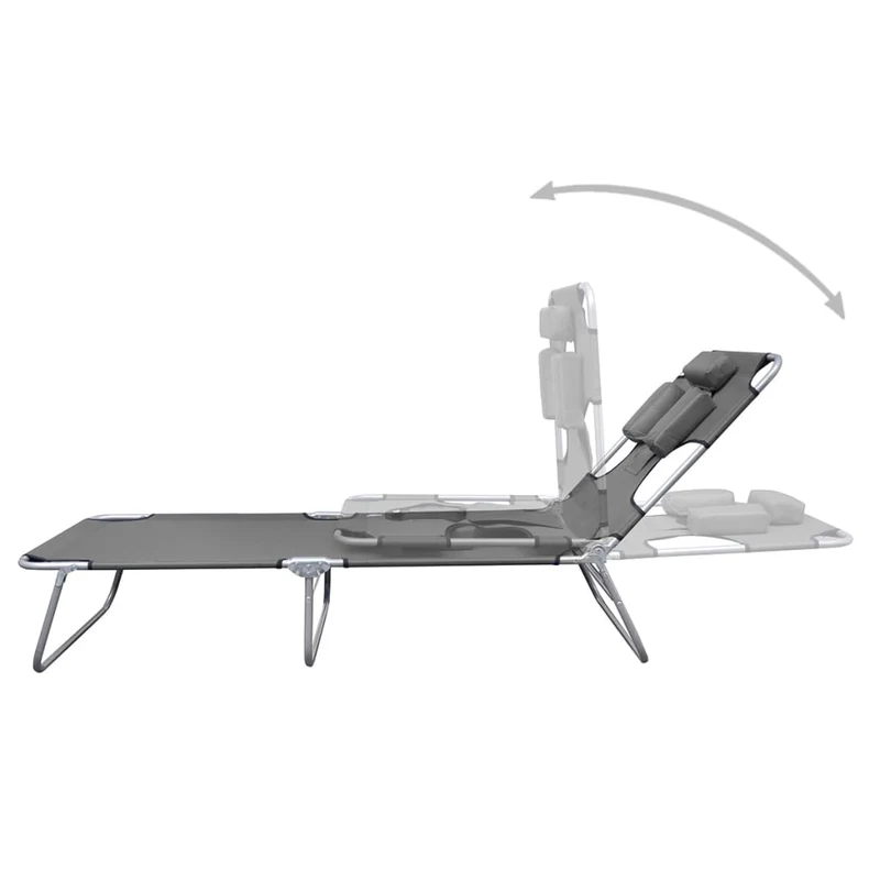 Transat chaise longue bain de soleil lit de jardin terrasse meuble d'extérieur pliable et coussin de tête dossier réglable gris 02_0012870
