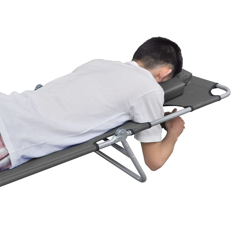 Transat chaise longue bain de soleil lit de jardin terrasse meuble d'extérieur pliable et coussin de tête dossier réglable gris 02_0012870