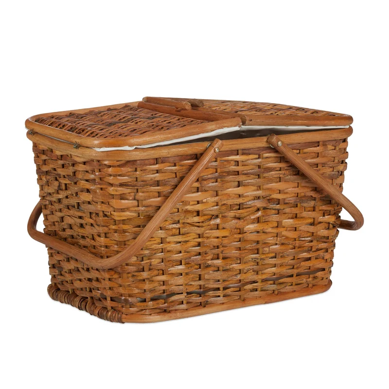 Paniers de pique-nique rustiques avec couvercles rabattables 27 x 45 x 34 cm en rotin naturel 13_0004383