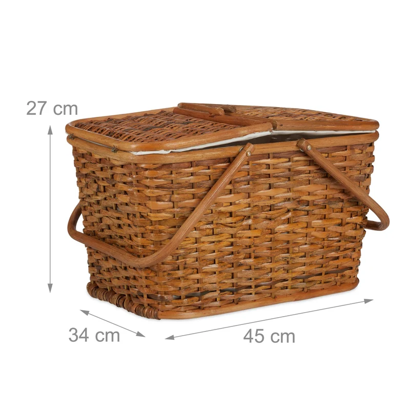 Paniers de pique-nique rustiques avec couvercles rabattables 27 x 45 x 34 cm en rotin naturel 13_0004383