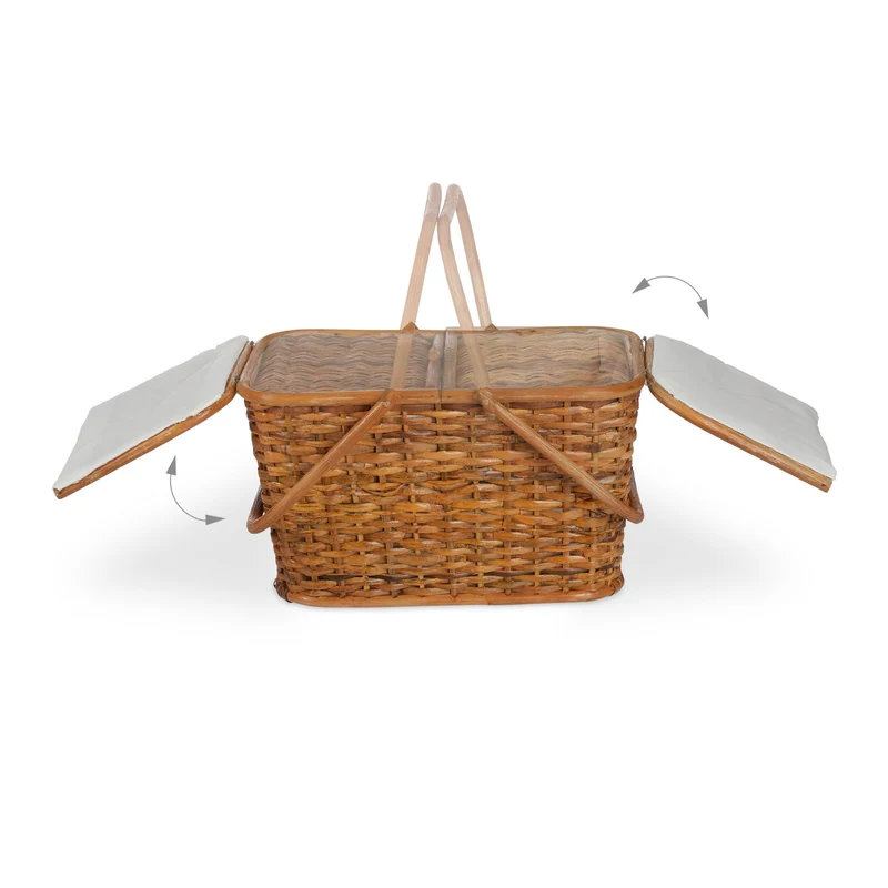 Paniers de pique-nique rustiques avec couvercles rabattables 27 x 45 x 34 cm en rotin naturel 13_0004383
