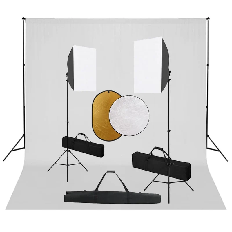 Kit de studio photo professionnel boîte à lumière toile de fond blanc et réflecteur 02_0001499