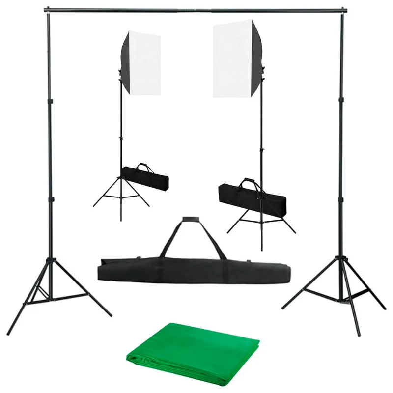 Kit de studio photo professionnel avec boîtes à lumière et toile de fond vert 02_0001434