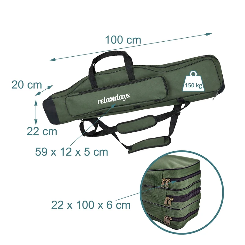 Sac de transport pour la pêche avec 5 compartiments 22 x 100 x 20 cm intérieur rembourré durable en polyester noir 13_0020616