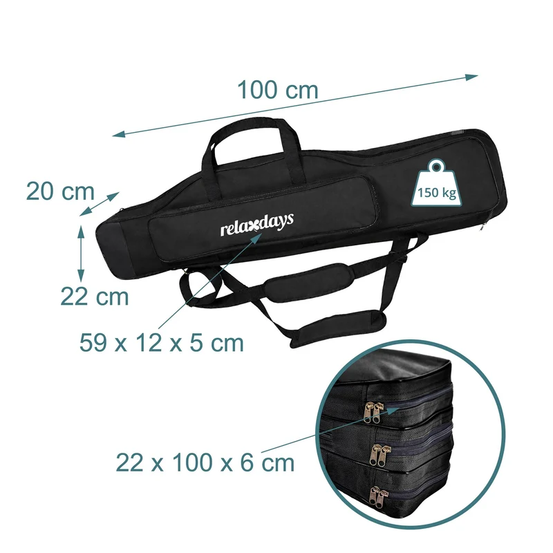 Sac de transport pour cannes à pêche 22 x 100 x 20 cm avec 5 compartiments et fond déperlant en polyester noir 13_0020613