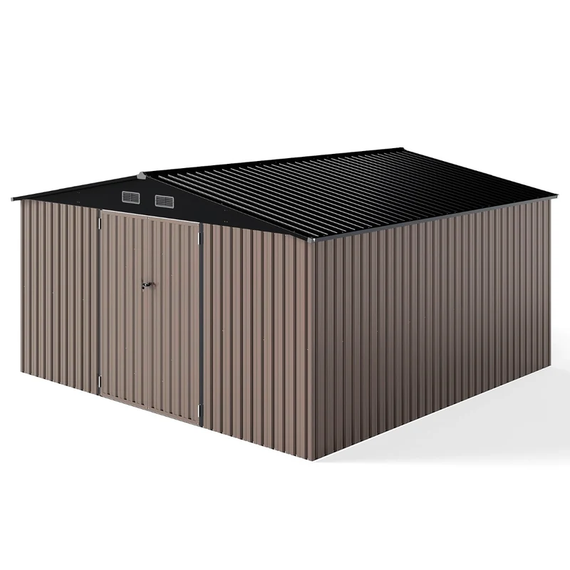 Abri de stockage extérieur 350 x 350 x 198 cm anti-rouille avec accès sécurisé en métal gris 20_0017670