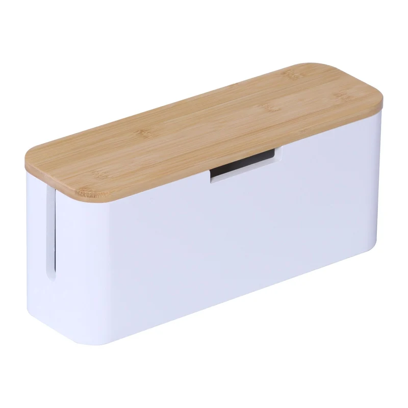 Boîte à câbles élégante pratique bureau 14,5 x 34 x 11 cm en bambou blanc 13_0020617