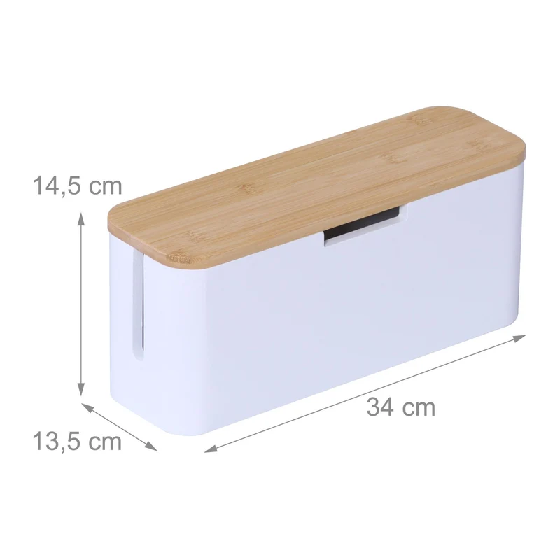 Boîte à câbles élégante pratique bureau 14,5 x 34 x 11 cm en bambou blanc 13_0020617