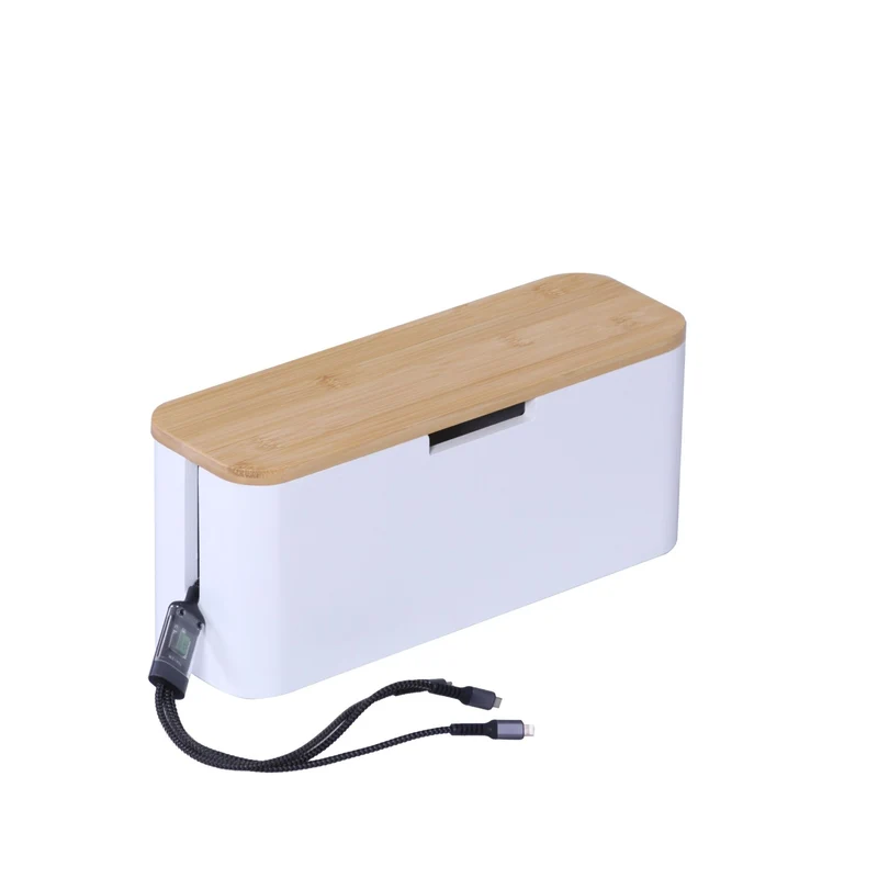 Boîte à câbles élégante pratique bureau 14,5 x 34 x 11 cm en bambou blanc 13_0020617