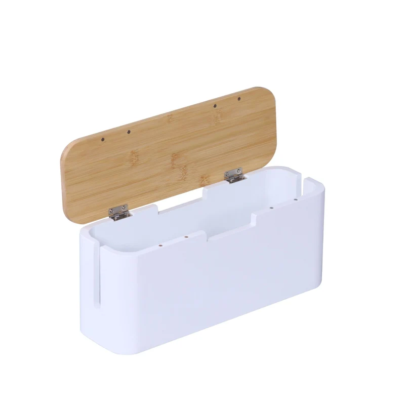 Boîte à câbles élégante pratique bureau 14,5 x 34 x 11 cm en bambou blanc 13_0020617