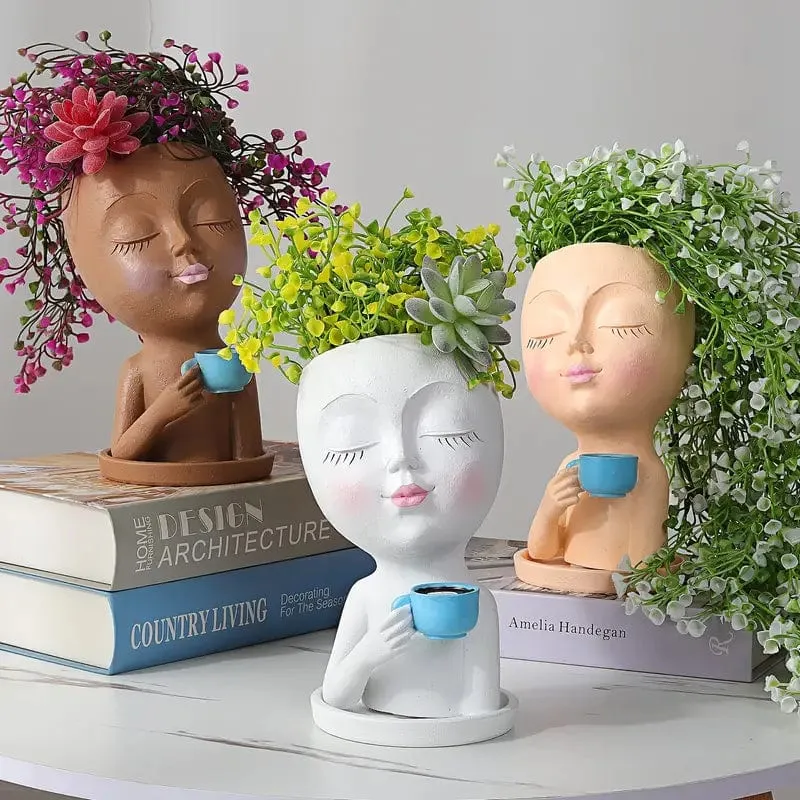 Dame Café Moderne : Pot de Fleurs Artistique