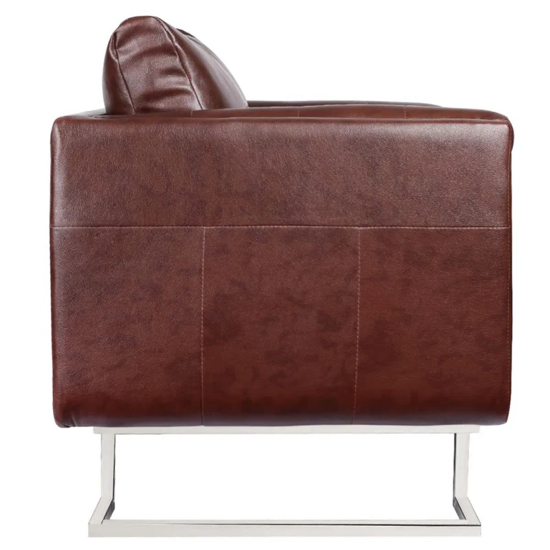 Fauteuil chaise siège lounge design club sofa salon cube avec pieds chromés cuir synthétique marron 1102041/3