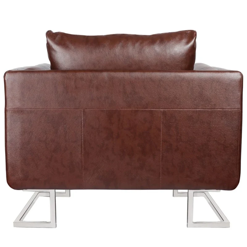 Fauteuil chaise siège lounge design club sofa salon cube avec pieds chromés cuir synthétique marron 1102041/3