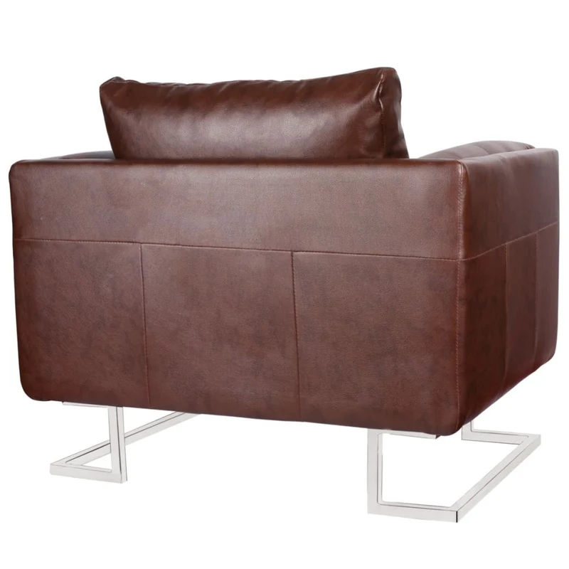 Fauteuil chaise siège lounge design club sofa salon cube avec pieds chromés cuir synthétique marron 1102041/3