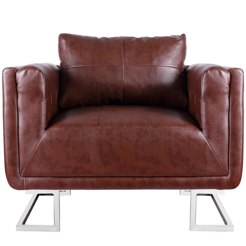 Fauteuil chaise siège lounge design club sofa salon cube avec pieds chromés cuir synthétique marron 1102041/3