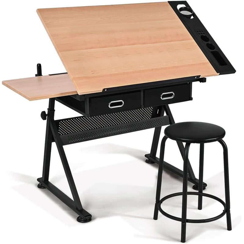 Table à dessin réglable 115 x 60 cm avec tiroirs et repose-pieds en MDF noir 20_0018331
