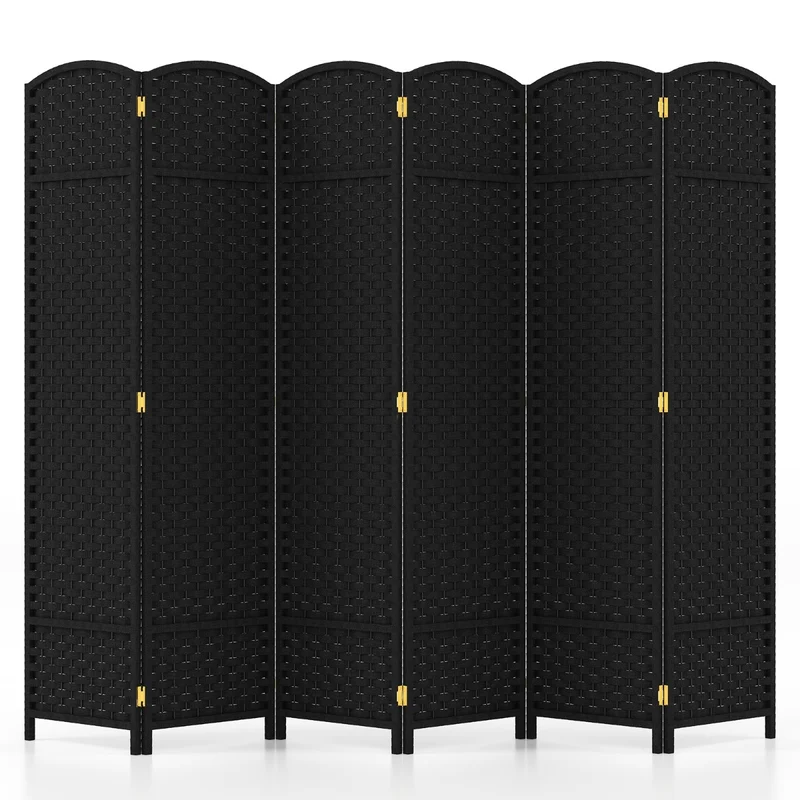 Paravent pliable à 6 panneaux 240 x 170 cm écran de confidentialité design tissé ventile idéal salon en bois noir 20_0013044