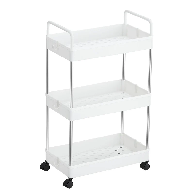 Chariot fin étagère de cuisine à 3 niveaux chariot de salle de bain pour petit espace avec roulettes et poignées 42 x 22,5 x 68 cm blanc 12_0005034