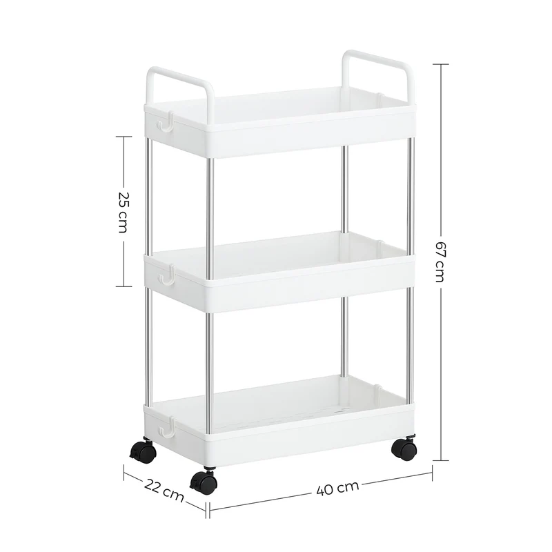 Chariot fin étagère de cuisine à 3 niveaux chariot de salle de bain pour petit espace avec roulettes et poignées 42 x 22,5 x 68 cm blanc 12_0005034