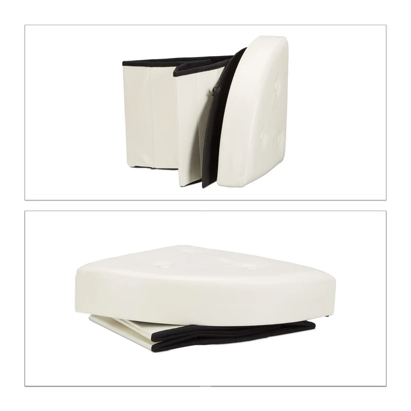 Tabouret de rangement pliable triangle pour salon chambre 38 x 38 x 38 cm assise confortable style contemporain en similicuir gris 13_0008617