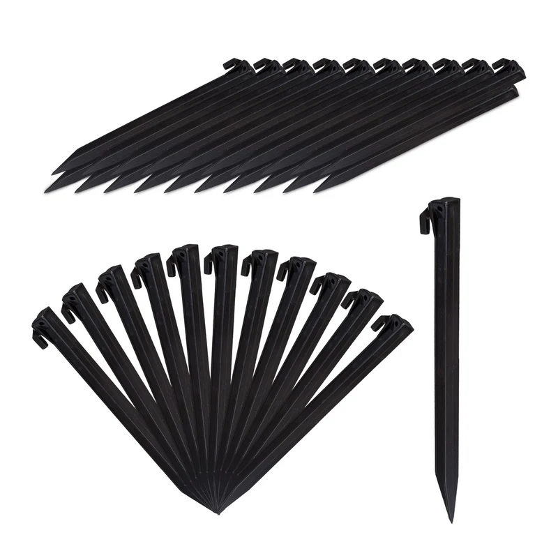 Lot de 32 piquets de fixation pour bâches et tentes 31 x 3,5 x 2 cm en plastique noir 13_0008770
