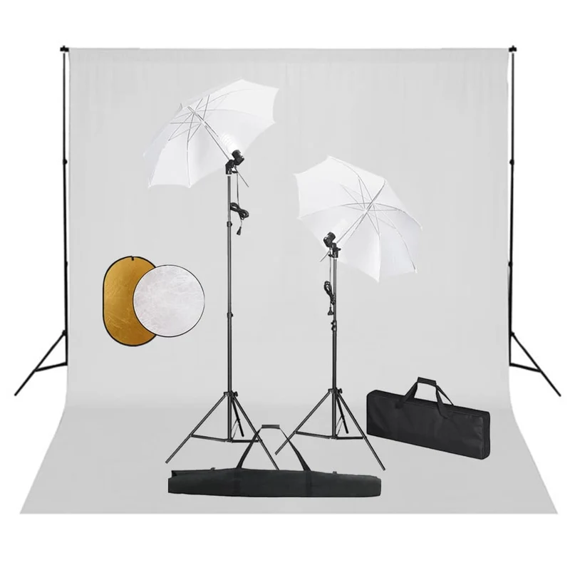 Kit de studio photo professionnel avec lampes toile de fond et réflecteur blanc 02_0001455
