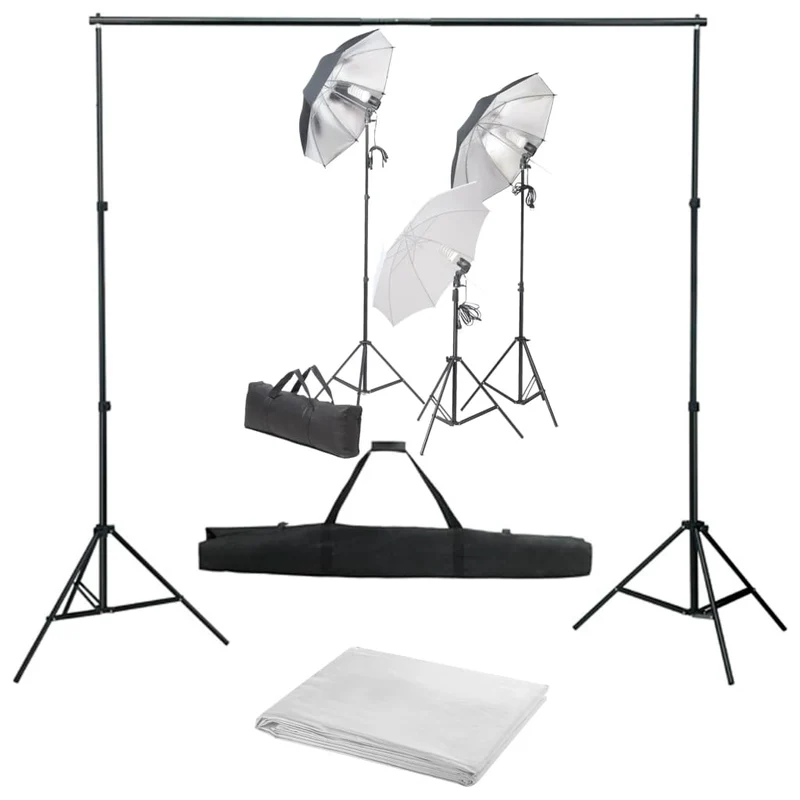 Kit de studio photo professionnel avec ensemble d'éclairage et toile de fond blanc 02_0001445