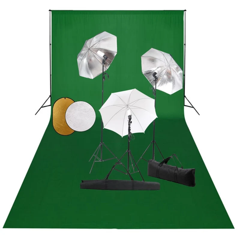 Kit de studio photo professionnel avec lampes toile de fond et réflecteur vert 02_0001468