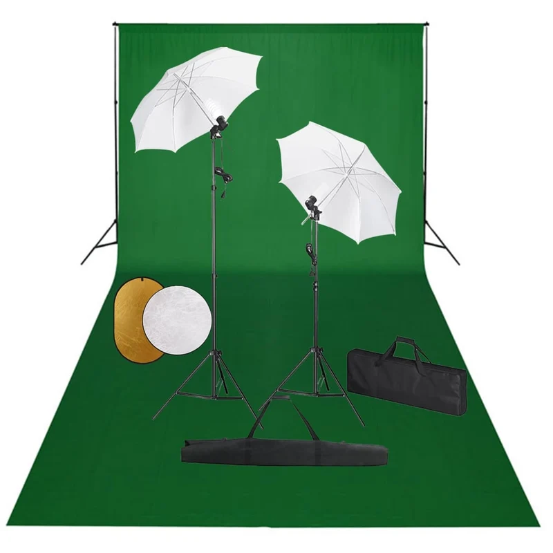 Kit de studio photo professionnel avec lampes toile de fond et réflecteur vert 02_0001459