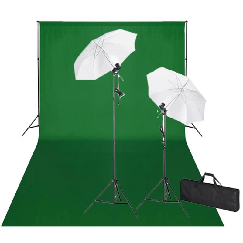 Kit de studio et toile de fond professionnel verte 600 x 300 cm et lumières 02_0001423