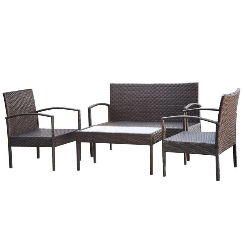 Salon de jardin meuble d'extérieur ensemble de mobilier 4 pièces avec coussins résine tressée marron 02_0016193