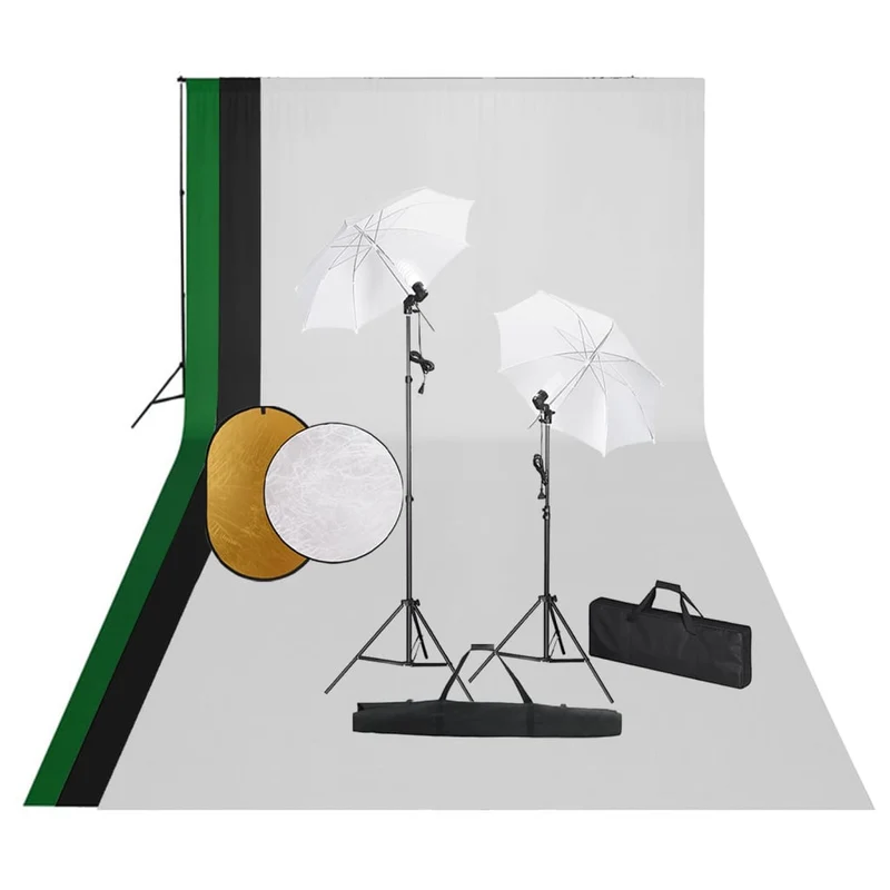 Kit de studio photo professionnel avec lampes 3 toiles de fond et réflecteur 02_0001479