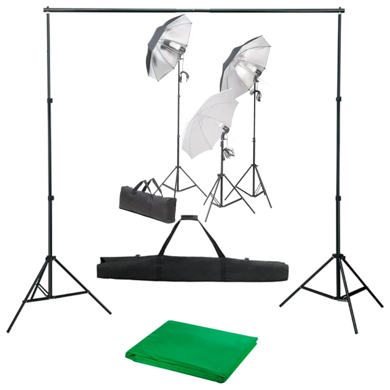 Kit de studio photo professionnel avec ensemble d'éclairage et toile de fond vert 02_0001449