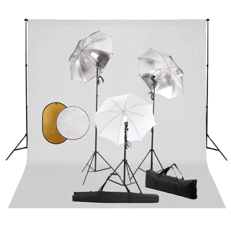Kit de studio photo professionnel avec lampes toile de fond et réflecteur blanc 02_0001464