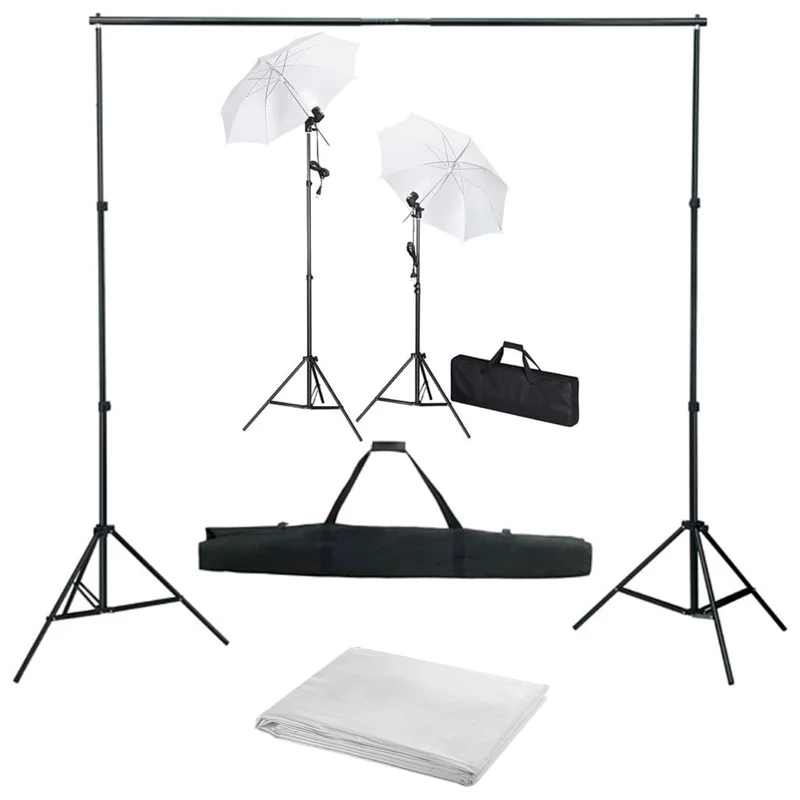 Kit de studio photo professionnel avec toile de fond blanc lampes et parapluies 02_0001491