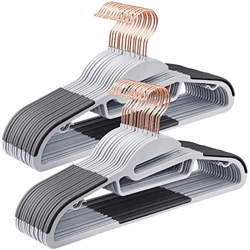 Lot de 30 cintres en plastique de qualité résistants antidérapants en forme de s gain de place épaisseur 0,5 cm crochet rotatif en rose gold largeur 41,5 cm gris 12_0003076