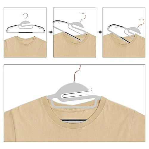 Lot de 30 cintres en plastique de qualité résistants antidérapants en forme de s gain de place épaisseur 0,5 cm crochet rotatif en rose gold largeur 41,5 cm gris 12_0003076