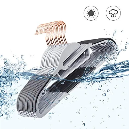 Lot de 30 cintres en plastique de qualité résistants antidérapants en forme de s gain de place épaisseur 0,5 cm crochet rotatif en rose gold largeur 41,5 cm gris 12_0003076